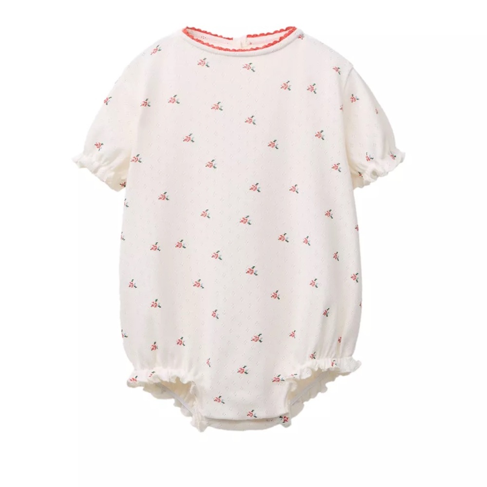Zara Girls' Cream Floral Bubble One-Piece Romper Bodysuit pointelle knit cotton